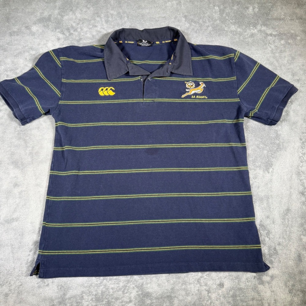 Canterbury South Africa SA Rugby Springboks Polo Shirt Mens XL Navy Blue Striped
